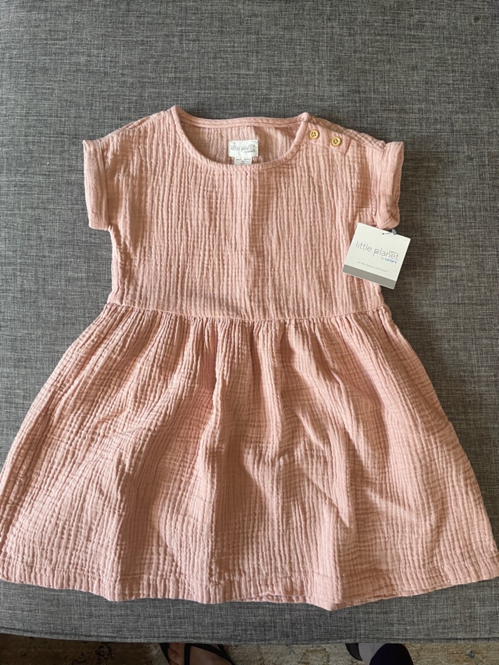 Little Planet Girls' Pink Cotton Gauze Casual Dress